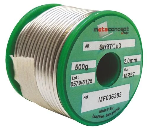 Bobine Soudure étain 97% Et Cuivre 3% Sans Plomb Fil âme Décapante 500 Grs
